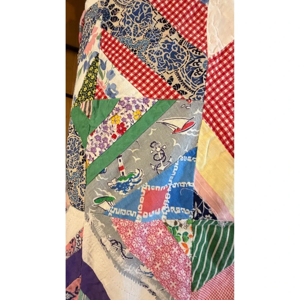 Vintage Hand Pieced Scrap Quilt Top Unfinished Varied  Cotton Colorful Patchwork